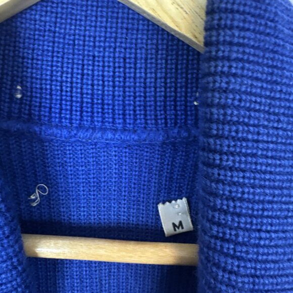 Vintage 1960s Royal Blue Shawl Collar Cardigan Yellow Trim Men M Curling Preppy - Picture 5 of 7